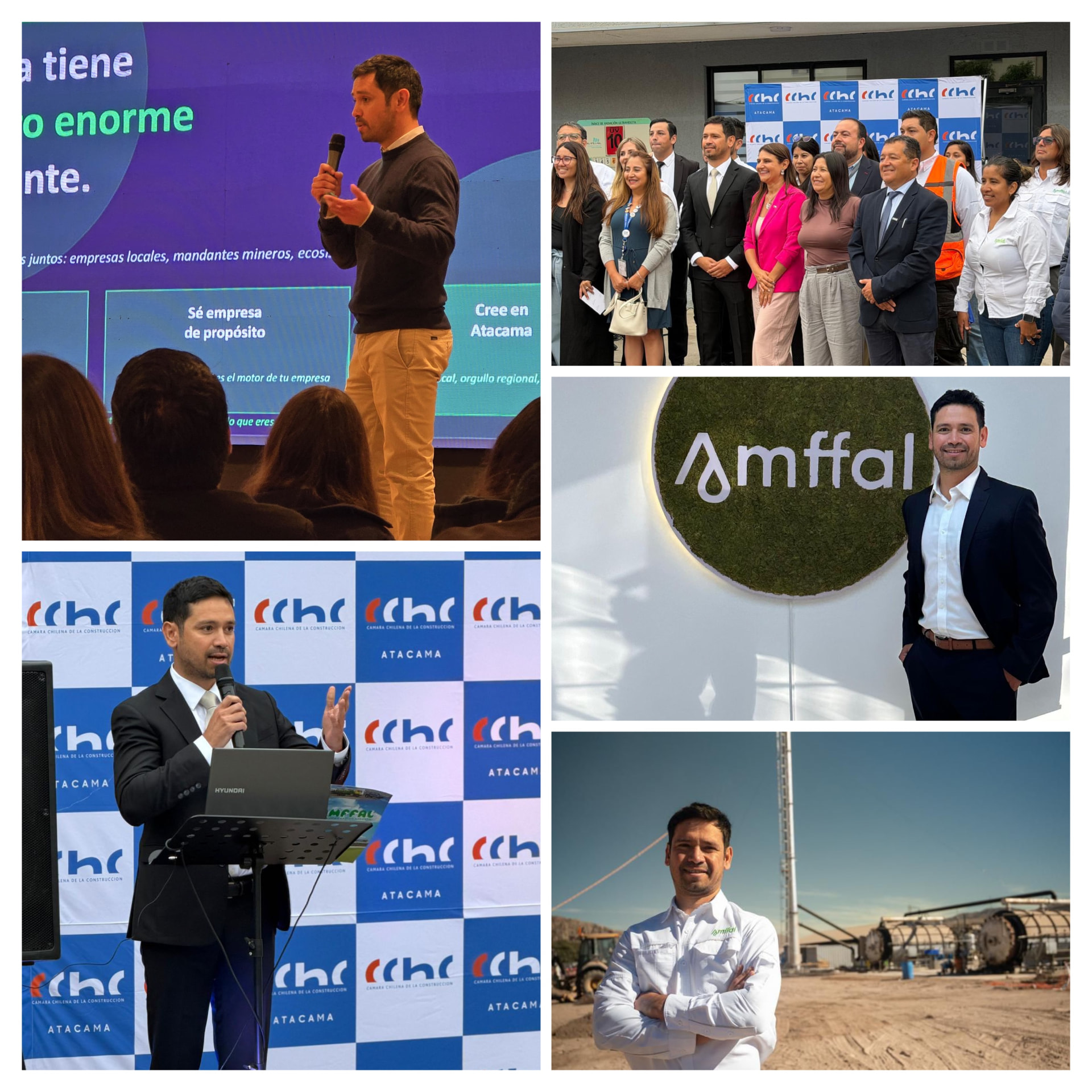 Collage de Sebastián Pino participando en encuentros empresariales, presentaciones y actividades en Atacama